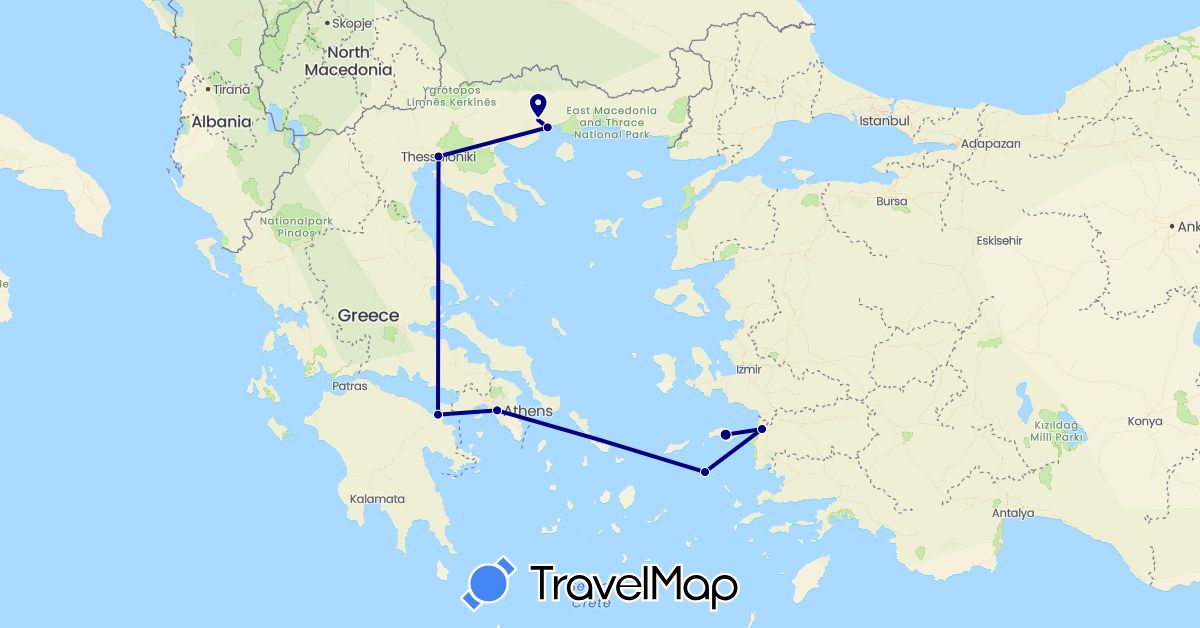 TravelMap itinerary: driving in Greece, Turkey (Asia, Europe)
