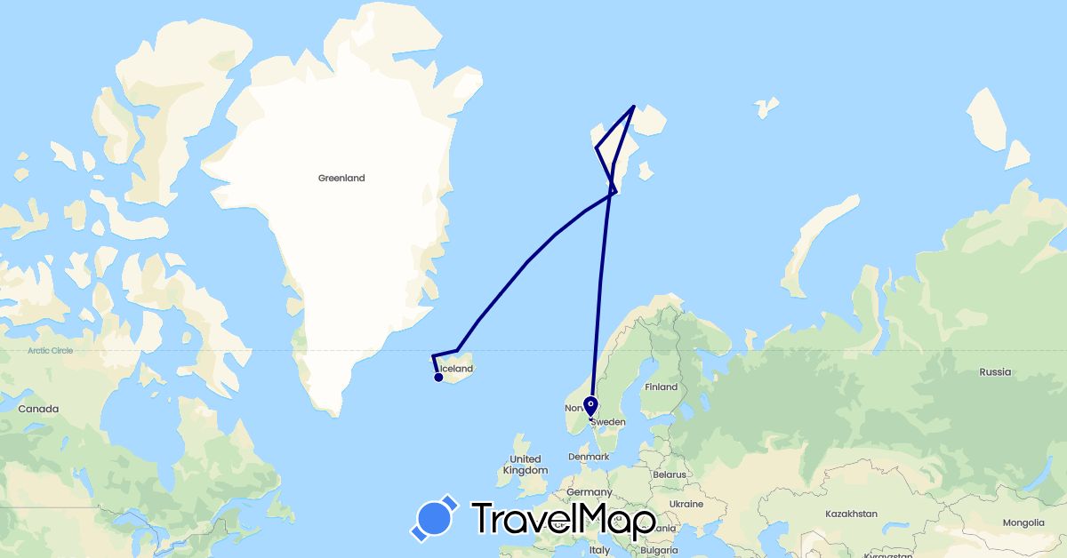 TravelMap itinerary: driving in Iceland, Norway (Europe)